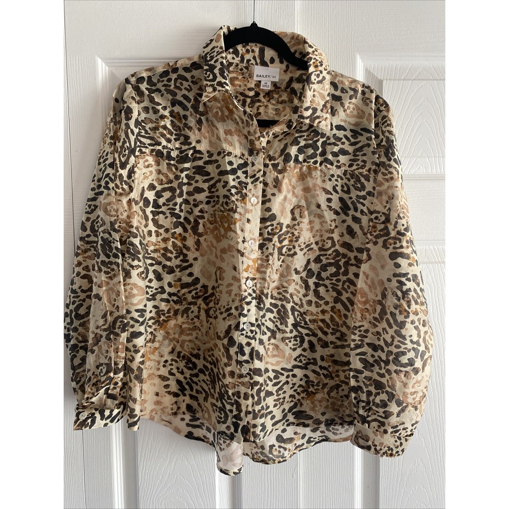 Bailey/44 Leopard Animal Print Button Down Womens Size M Tan Brown Lyocell Shirt